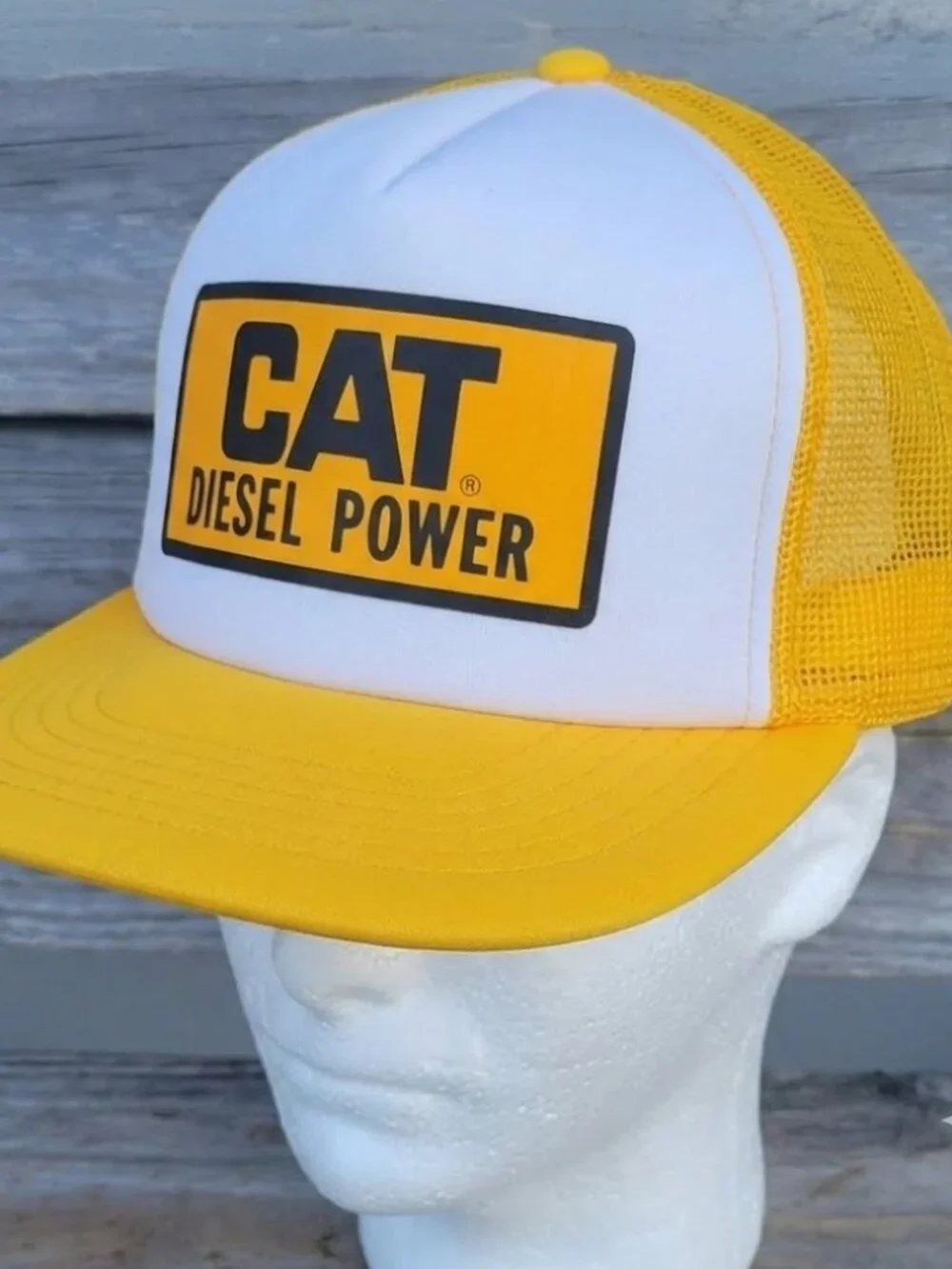 Retro Diesel Power Foam Trucker Hat Yellow White Machinery Snapback Cap New 80s